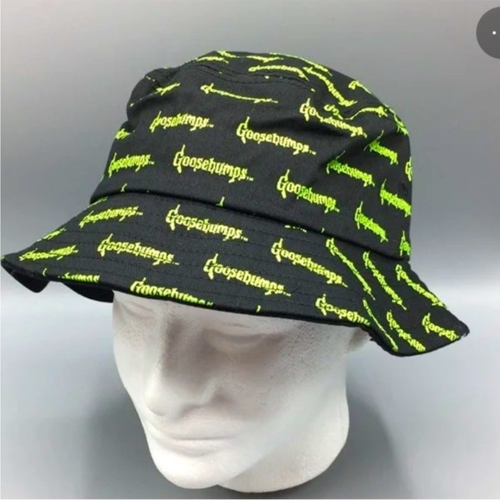 New Scholastic Goosebumps Logo Bucket Hat Black & Neon Green Lettering